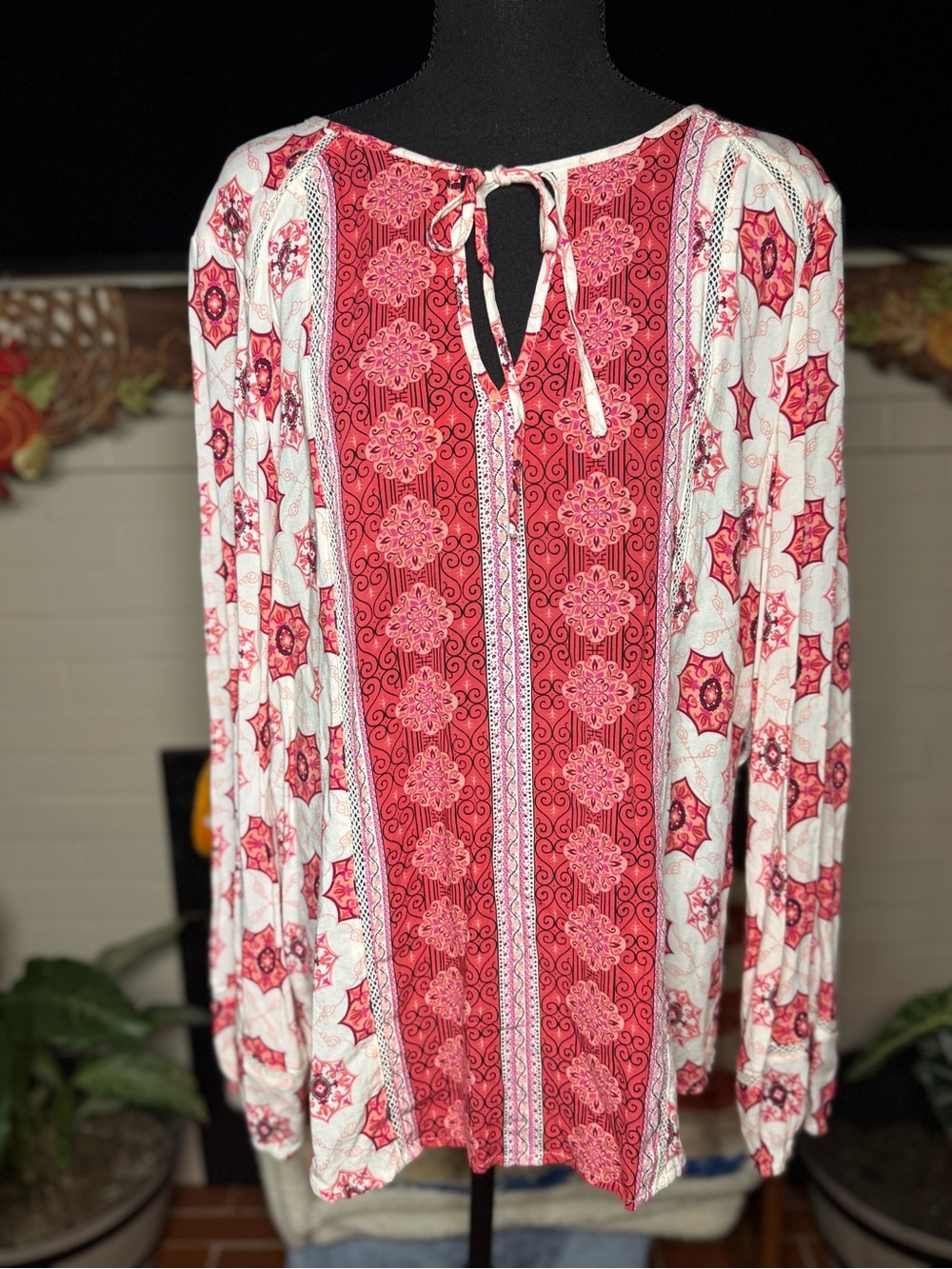 Indigo Red and White Patterned Long-Sleeve Tunic